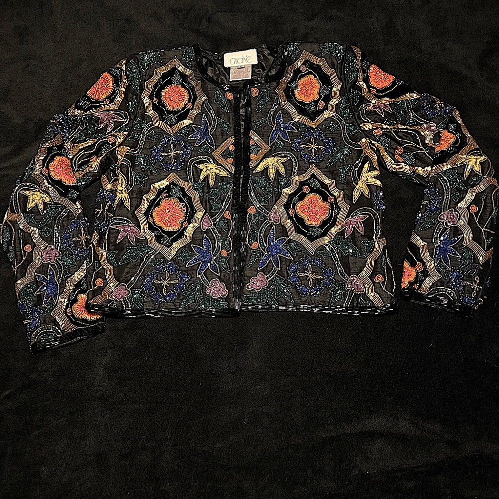 Vintage Caché beaded cropped jacket Sz M Multi color beading
